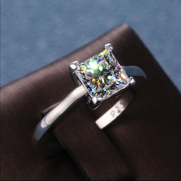 New 925 Silver Princess Cut Diamond Bridal Ring - Picture 2 of 5